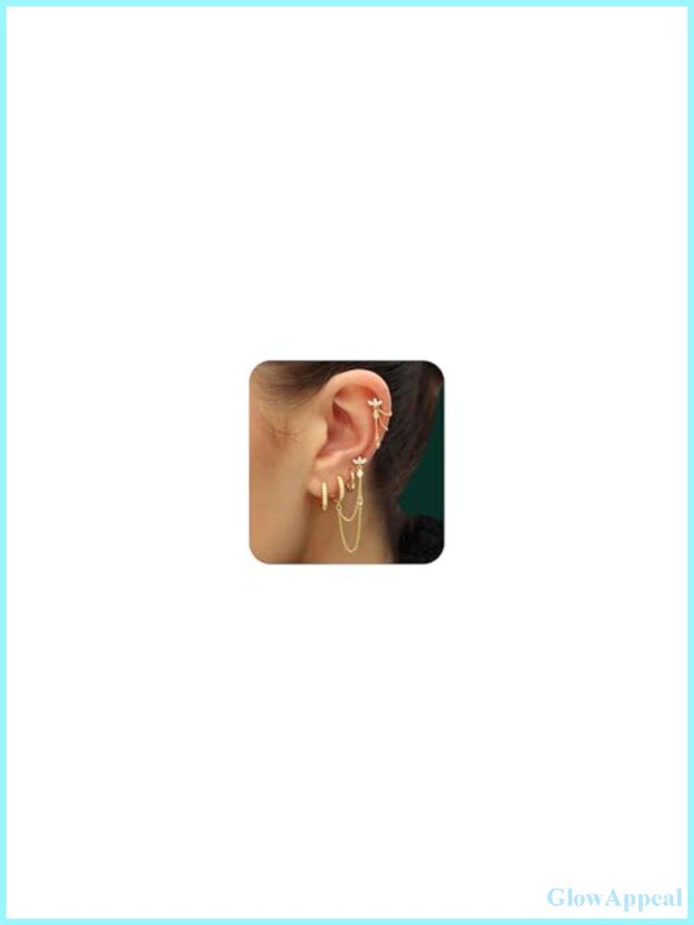 6 PCS Gold Plated Earring Stacks Hoops Huggies Dangle Chain Set Women